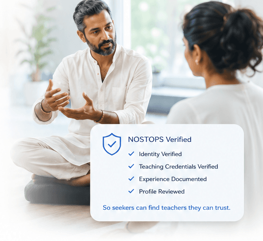 A NOSTOPS-verified yoga teacher guiding a seeker